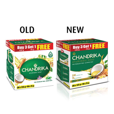 Chandrika Ayurvedic Soap Classic| Handmade Soap for Naturally Radiant Skin| For All Skin Types| 125g (Pack of 3)+75g Free